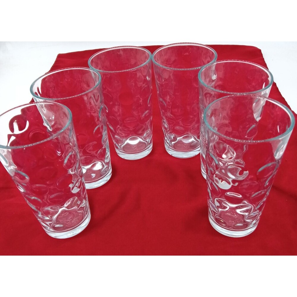 Vtg Set of 6 Libbey Optic Coin Dot Clear Drinking Glasses Highball Tumblers 6"